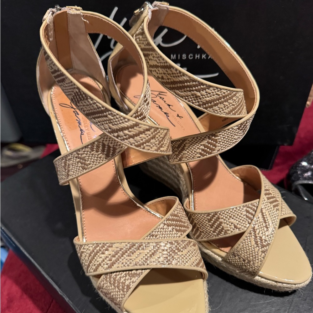Badgley Mischka Mark & James Beige Woven Wedges